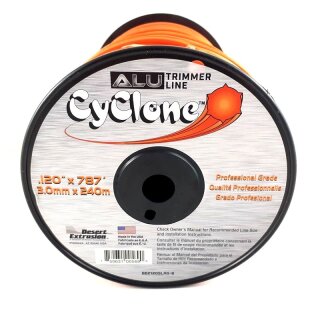 3,0 mm x 240 m Rolle - CYCLONE ALU Profi Trimmerfaden - 6-Kant (Stern) Nylonfaden orange